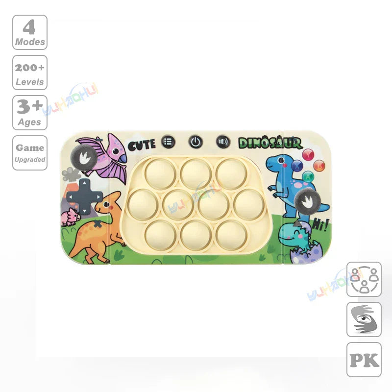 Cute dinosaur-themed pop-it fidget anti stress toy with beige bubbles for stress relief and chases light game play