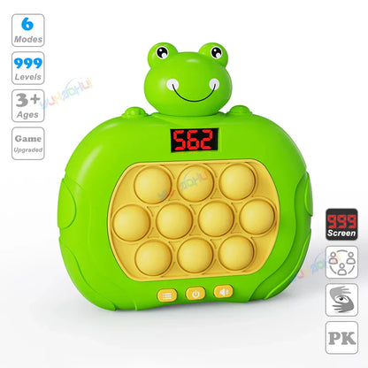 Green frog-shaped electronic pop light up game console with yellow pop-it bubble pad red led display fidget anti stress toy