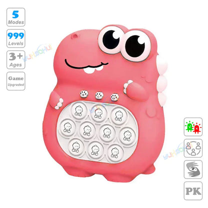 Pink dinosaur-shaped electronic pop light up game toy with fidget anti stress buttons for chases light game relief
