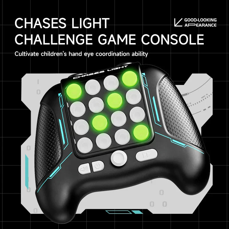 Black and teal chases light game console with glowing green buttons fidget anti stress relief toy for children and adults