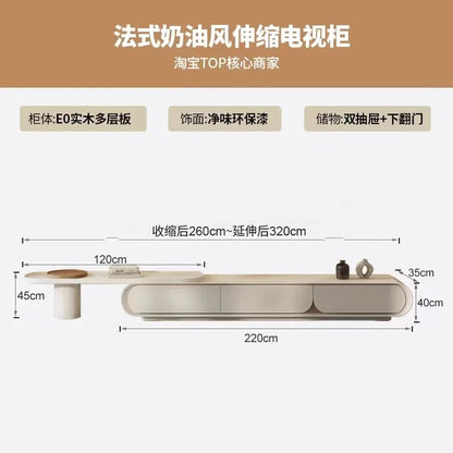 Beige french buttercream elegant sectional tv stand with e0 solid wood multi-layer board and eco-friendly finish
