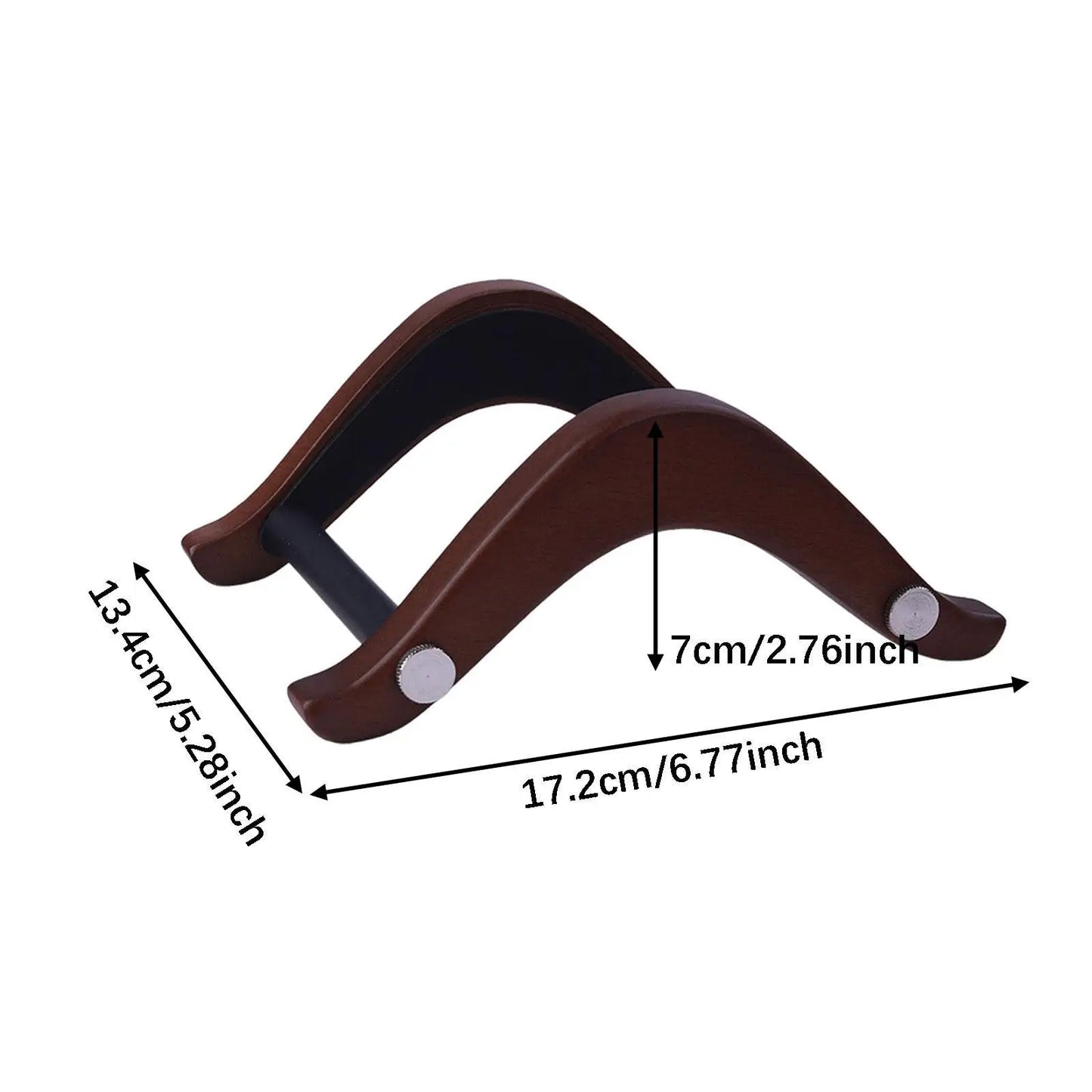 Elegant wooden guitar stand with brown wood, black interior, and silver-toned end caps for electric bass ukulele banjo musical instrument support