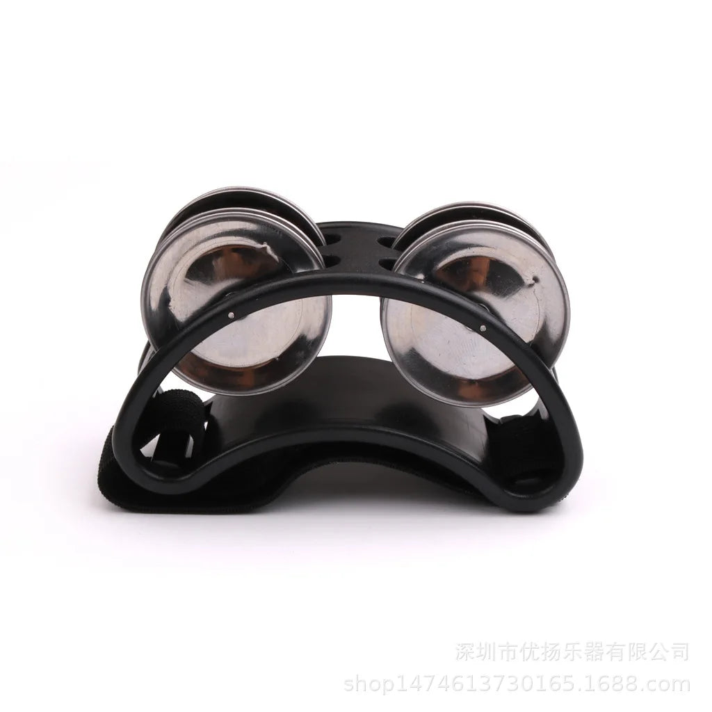 Black plastic frame elliptical drum companion with two shiny silver metal jingles musical educational tambourine for children