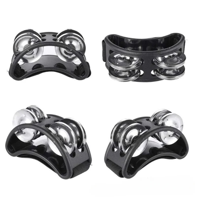 Black elliptical drum companion handheld tambourine with shiny silver jingles for children musical educational use