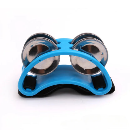 Blue plastic elliptical drum companion hand-held musical educational tambourine with shiny metallic bells for children