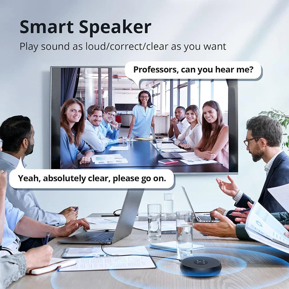 Black circular em eet usb wired speakerphone conference speaker with sleek design and 360° voice pickup for meetings