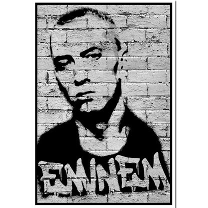 Black and white graffiti style eminem poster on brick wall canvas painting hip hop rapper wall art decor