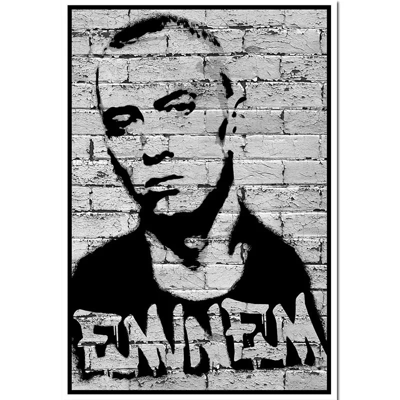 Black and white graffiti style eminem poster canvas on brick wall home decor wall art for living room bedroom