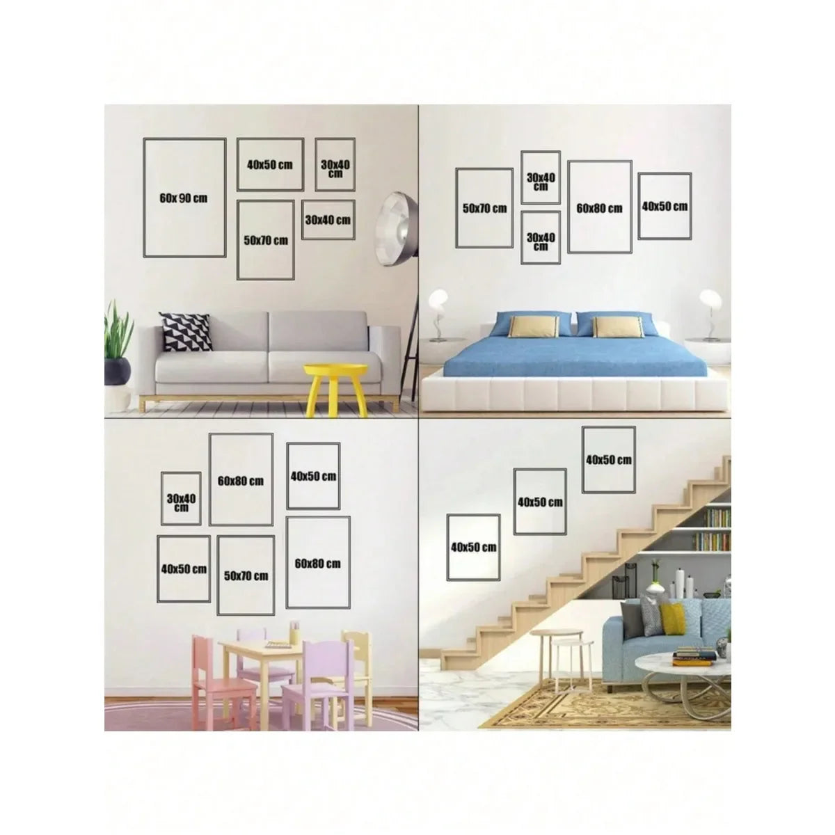 Minimalist white-framed Eminem 8 Mile poster canvas painting with size dimensions labeled for home decor wall art