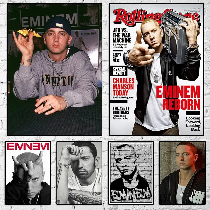 Eminem posters 8 mile hip hop singer canvas wall art featuring multiple colorful rapper images for home decor