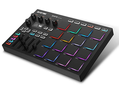 Black emp16 midi pad controller beat maker with 16 rgb velocity sensitive backlit pads and bluetooth connectivity