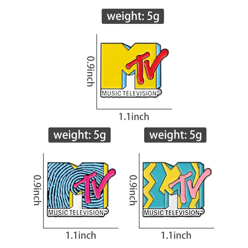 Yellow and red enamel music television brooches lapel backpack badge fashio jewelry with blue outline in three designs