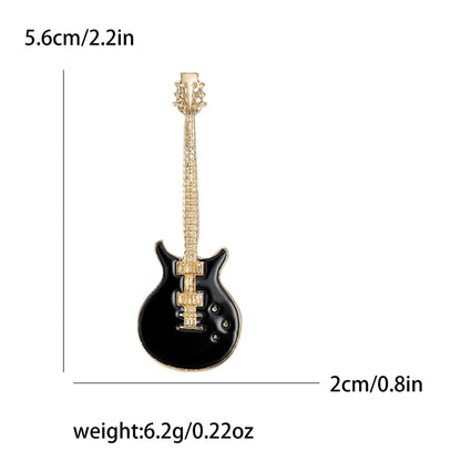 Black and gold enamel violin brooch pin shaped like a guitar with rhinestones for unisex banquet party backpack gifts