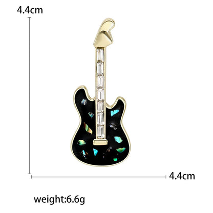 Black enamel violin brooch with gold-tone hardware and rhinestones for unisex rhinestone music banquet party backpack gifts