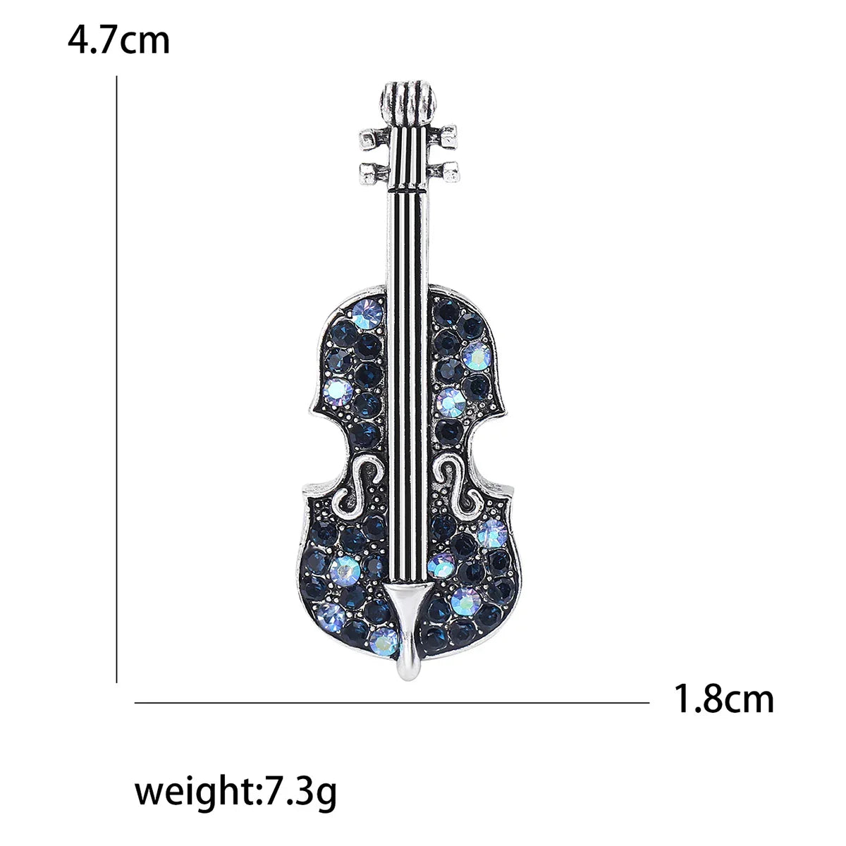 Silver enamel violin brooch adorned with sparkling blue and black rhinestones for unisex rhinestone music banquet party backpack gifts