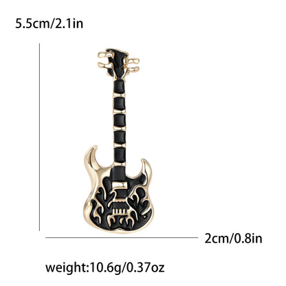 Black and gold enamel electric guitar pin with skull design unisex rhinestone music accessory for banquet party backpack