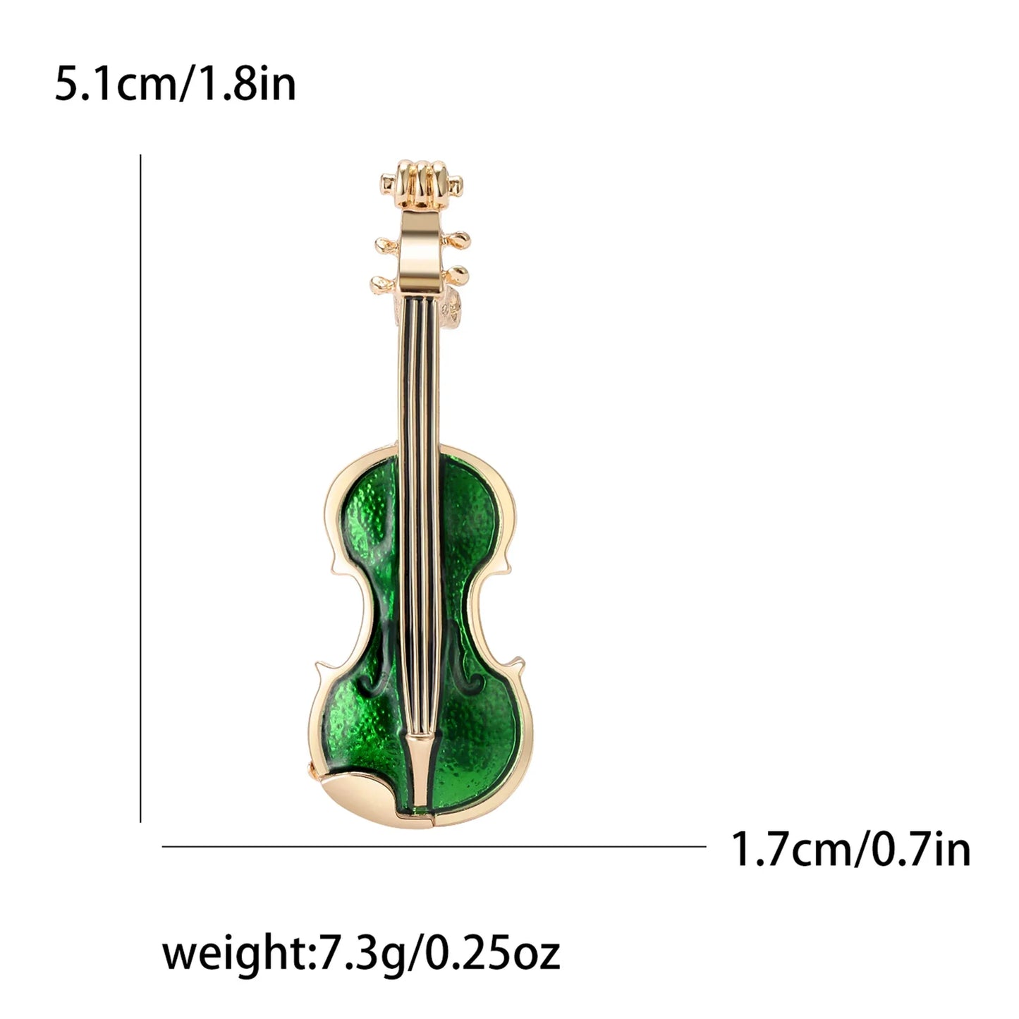 A delicate gold-toned enamel violin brooch with green enamel body and black string design for banquet party backpack gifts