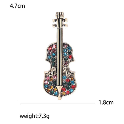 A decorative enamel violin brooch with colorful rhinestones and antique silver metal for banquet party backpack gifts
