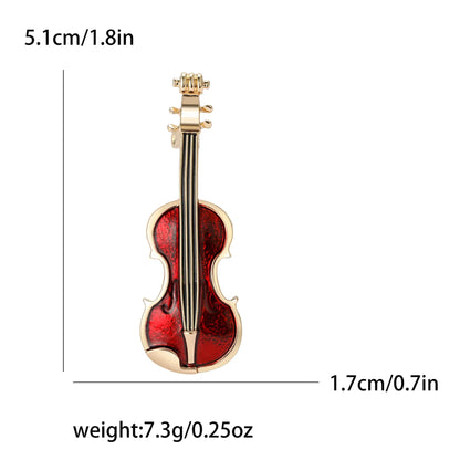 A delicate red and gold enamel violin brooch with rhinestones perfect for unisex rhinestone music banquet party backpack gifts