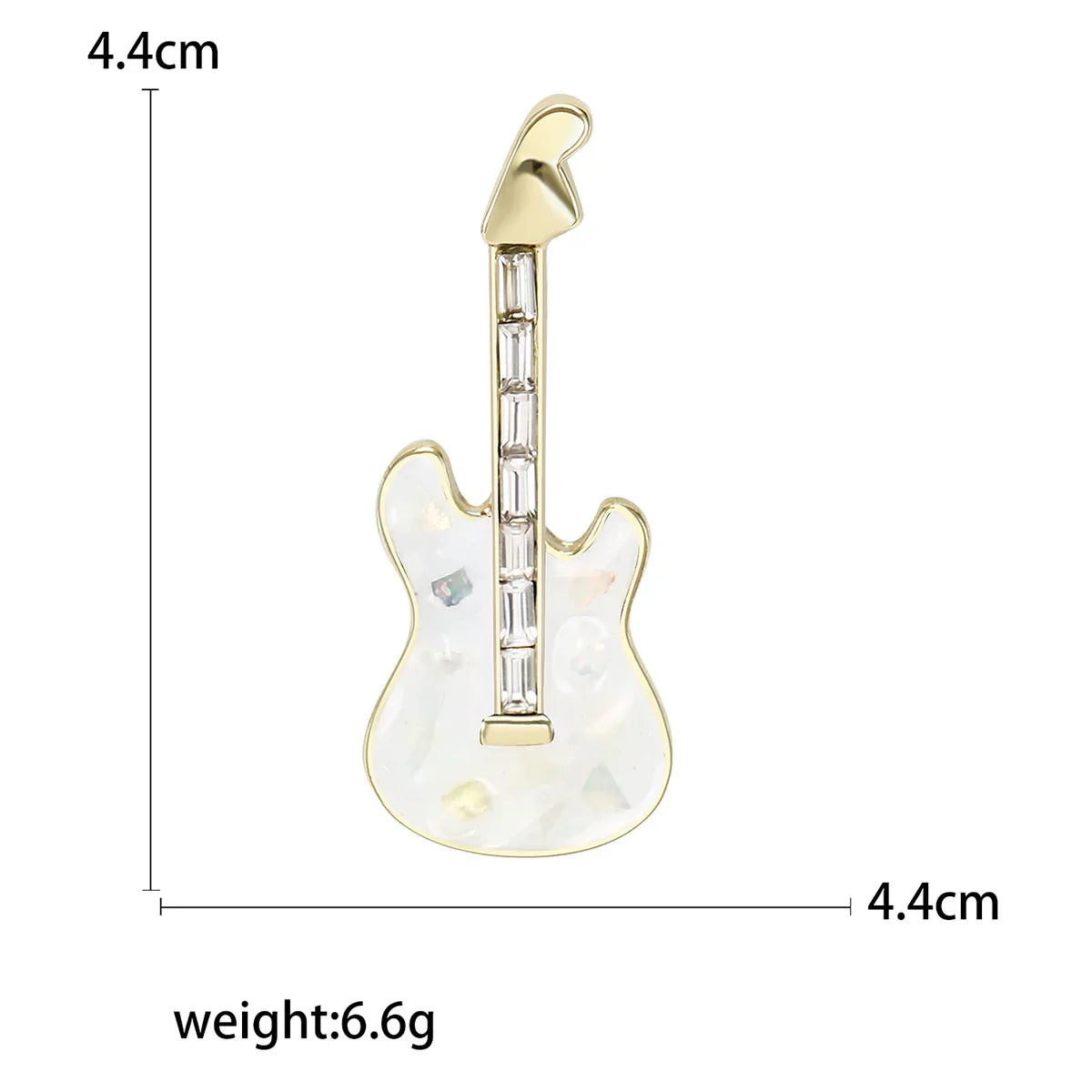 Delicate gold-toned enamel violin brooch with translucent white body and clear crystals for unisex rhinestone music gifts