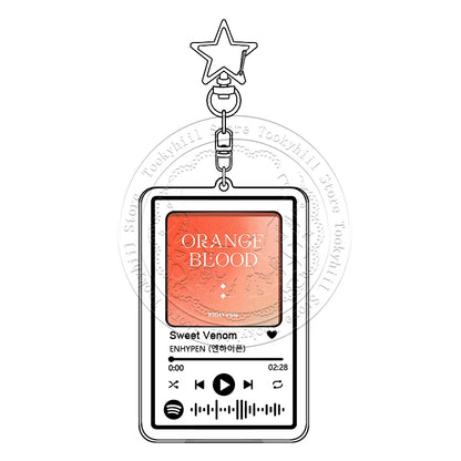 Clear acrylic enhypen music keychain with orange album cover main song kpop design doubt pendant girl accessory