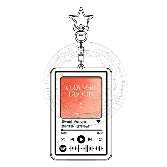 Clear acrylic enhypen music keychain with orange album cover main song kpop design doubt pendant girl accessory
