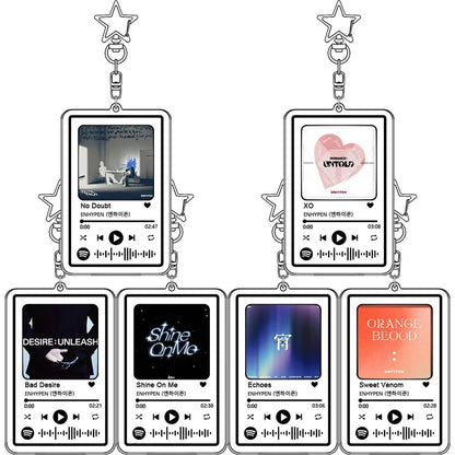 Clear acrylic enhypen music keychain with star top and five card slots displaying main song kpop playlists perfect doubt pendant girl gift