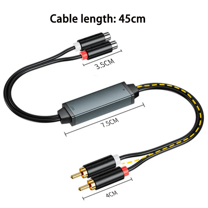 Black eppfun av100c rca audio isolator cable with gold-plated connectors and yellow-striped wires for home stereo use