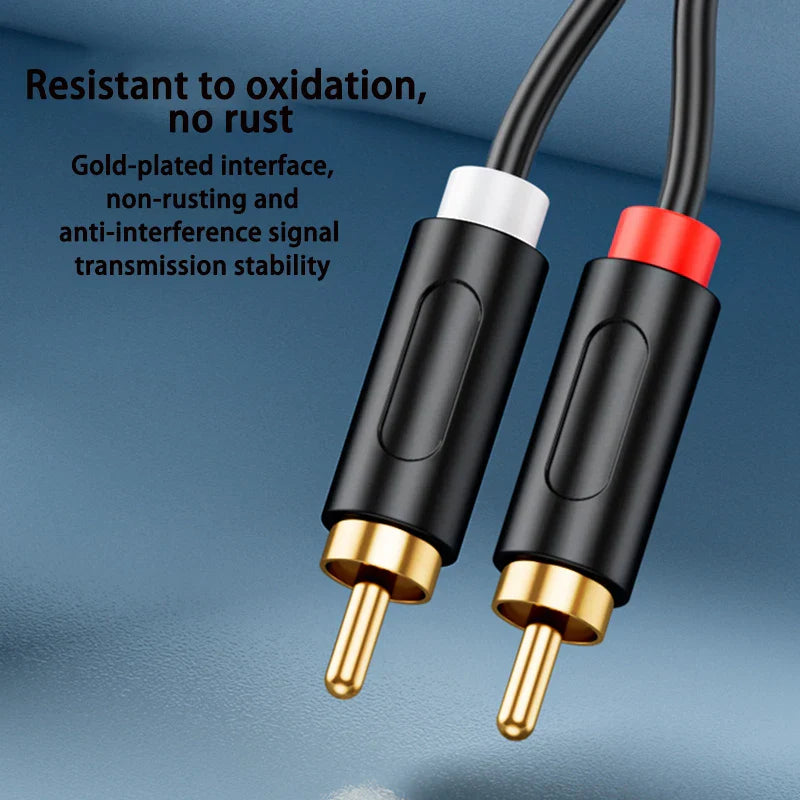 Black eppfun AV100C RCA audio isolator cables with gold-plated connectors and colored caps for home stereo use