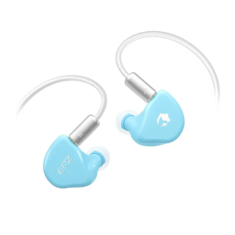 Light blue epz g20 wired earphones hifi music iem with silver connectors and transparent cables for gaming use