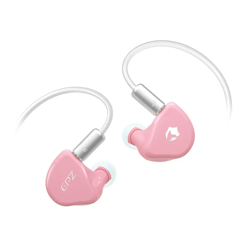 Pink epz g20 wired earphones hifi music in-ear headphones with silver stems and clear cables for gaming use