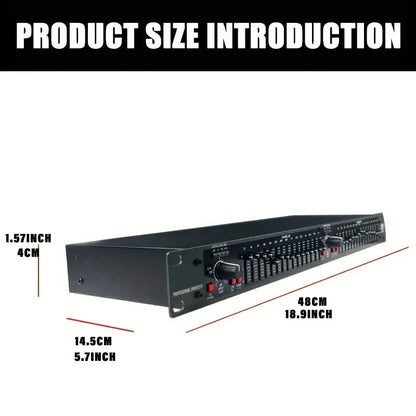 Black professional sound equalizer eq215 with multiple sliders and knobs for precision tuning in studios and live performances