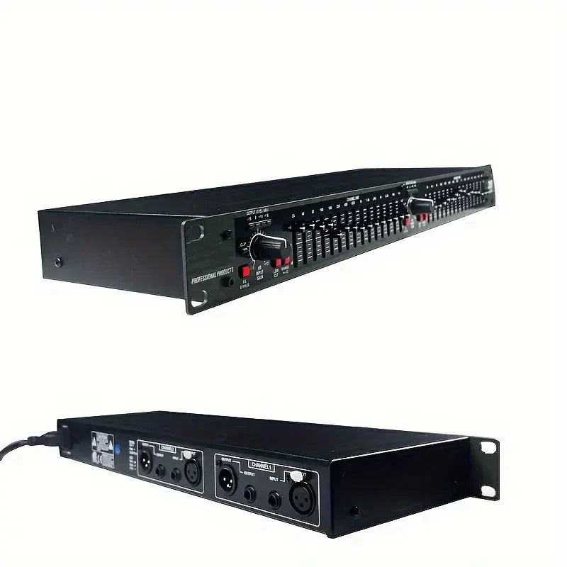Black professional sound equalizer eq215 with multiple sliders and precision tuning for studios and live performances