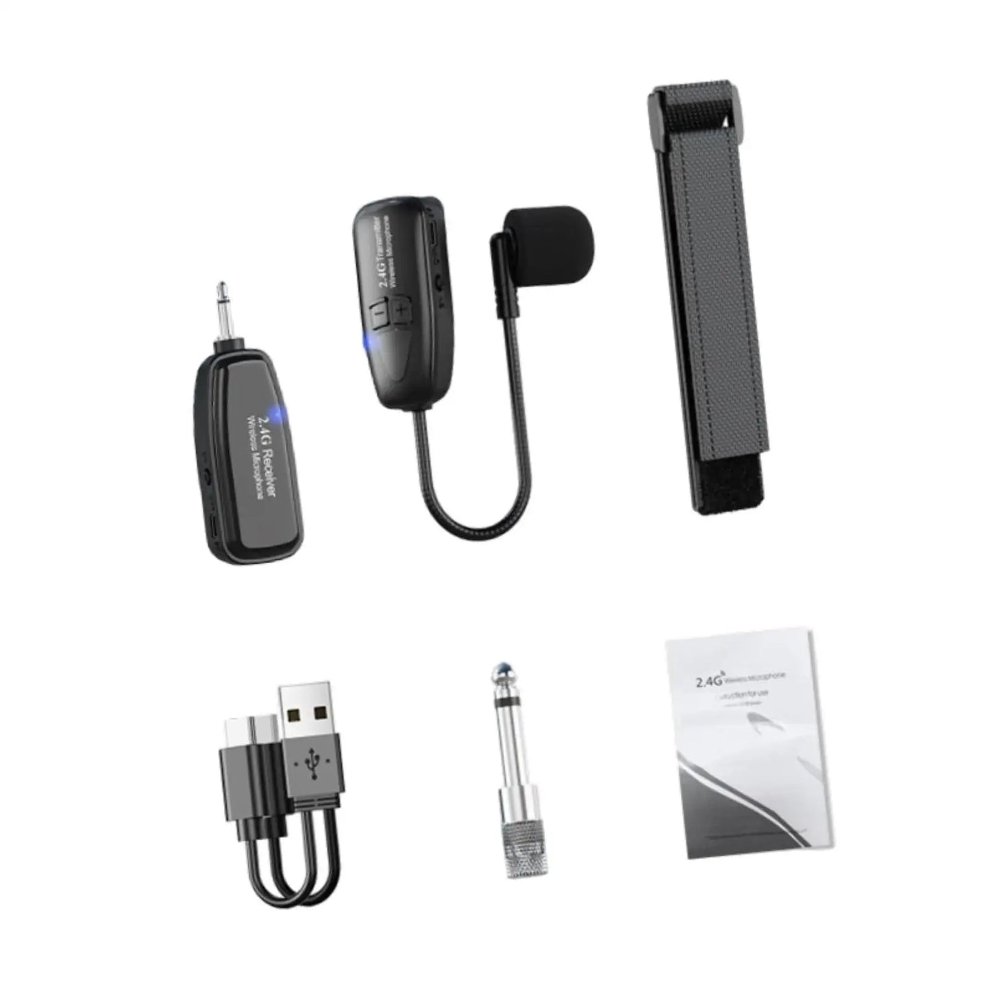 Black wireless erhu microphone violin lavalier with clip and receiver for personal exercises voice recording
