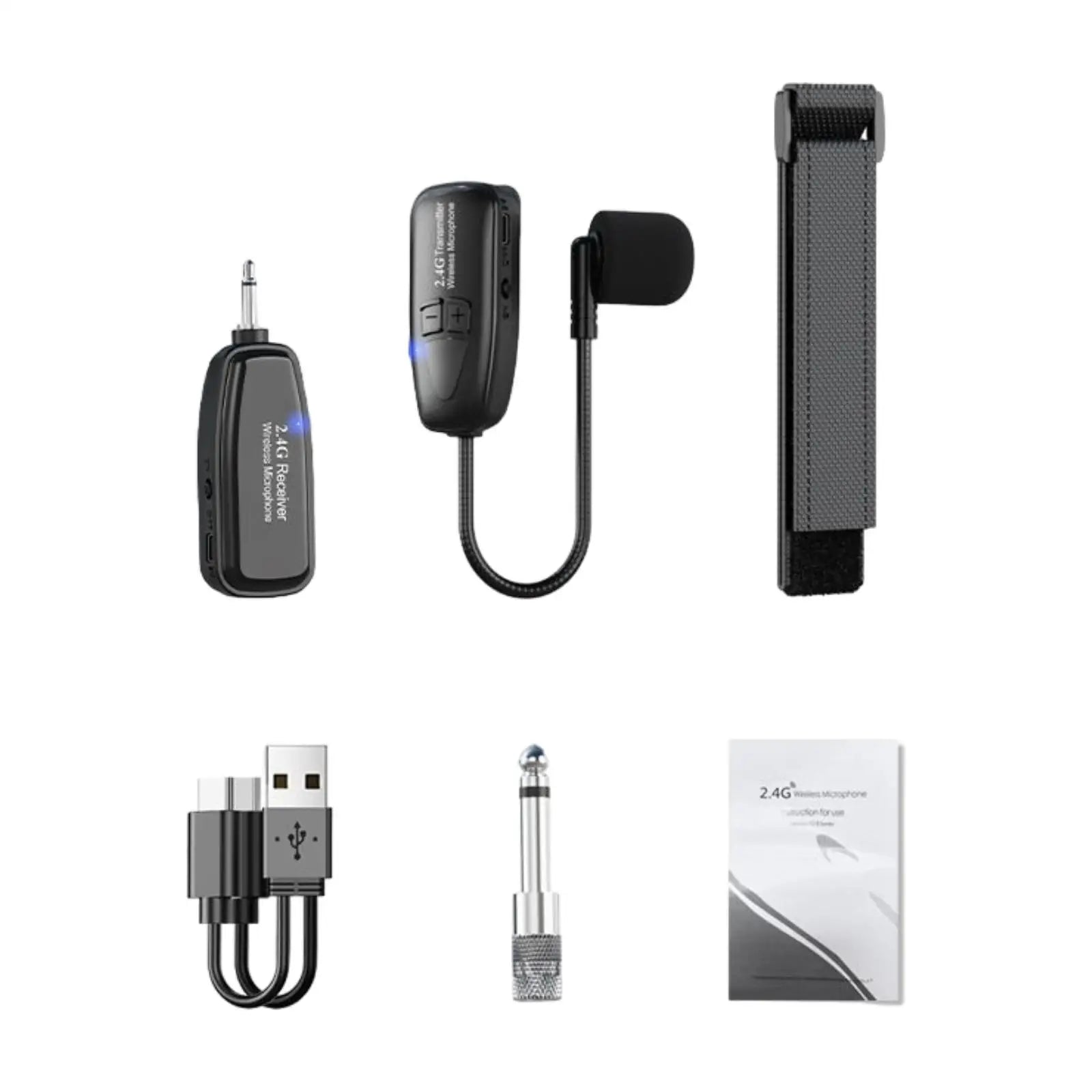 Black wireless erhu microphone violin lavalier system with compact receiver usb cable and strap for personal exercises voice recording