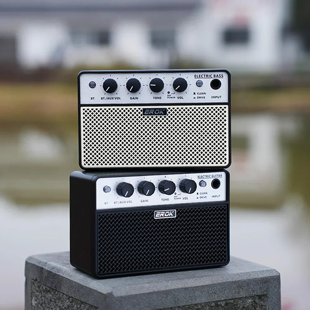 Black and white erok guitar portable combo amplifier stack with clean drive effects and bass mini amplifier features