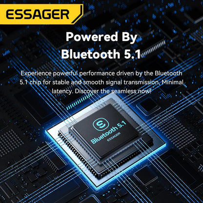 Black essager 2-in-1 bluetooth audio receiver transmitter with bluetooth 5.1 chip for earphones tv car use