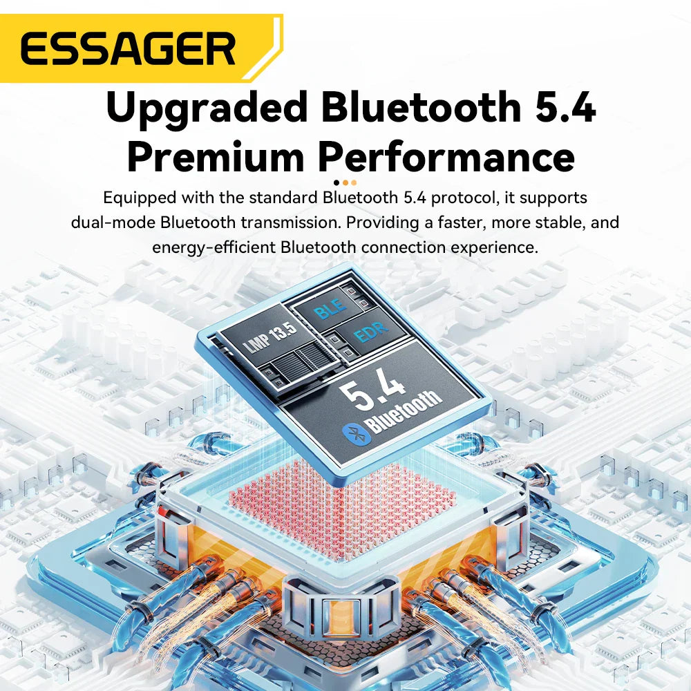 Essager bluetooth 5.4 dongle adaptador wireless with metallic finish and circuitry for music audio receiver usb transmitter