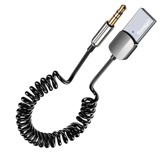 Essager bluetooth audio receiver bt transmit with coiled black cable usb to gold 3.5mm jack handsfree kit for car audio