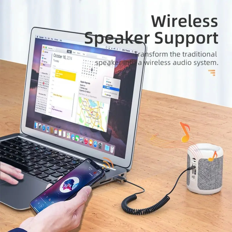 White and gray textured wireless Essager Bluetooth audio receiver bt transmit with coiled cable handsfree kit for car aux use