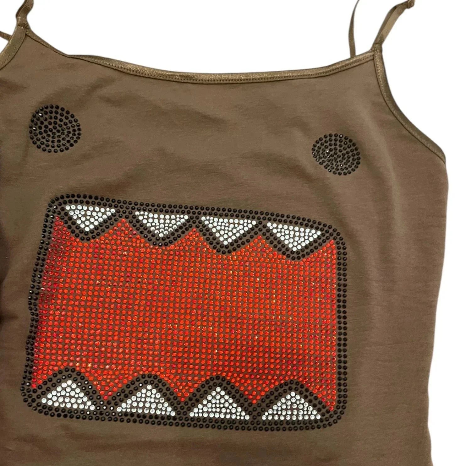Brown slim fit tank top with vibrant red rhinestone mouth design hot diamond suspender for sexy hip-hop style