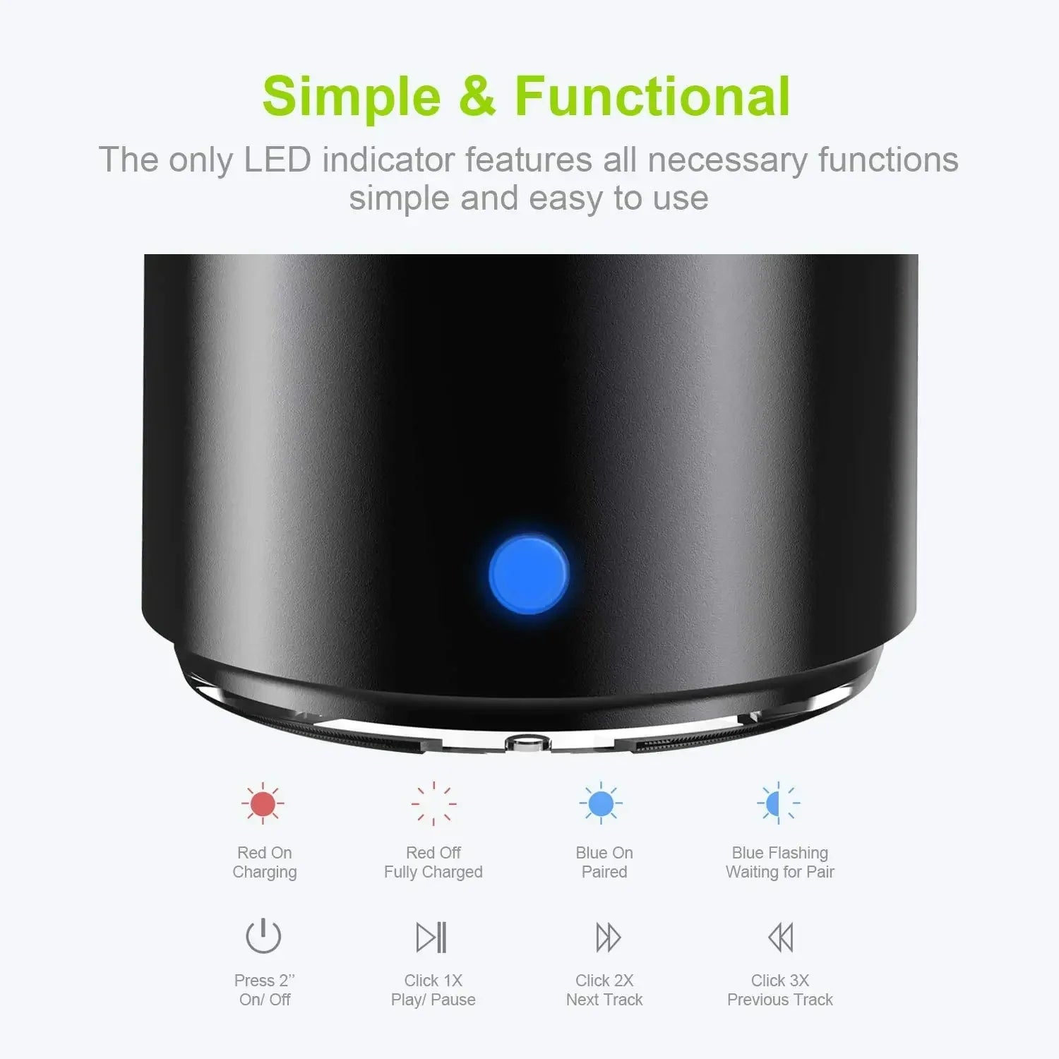 Black cylindrical ewa a106pro bluetooth speaker with blue led indicator light and extended play time feature