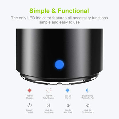 Black cylindrical ewa a106pro bluetooth speaker with blue led indicator light and extended play time feature