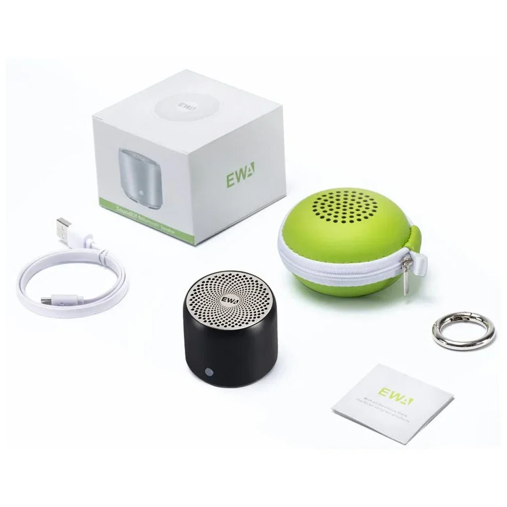 EWA A106pro lime green and white portable mini Bluetooth speaker with zipper closure key ring and long play time