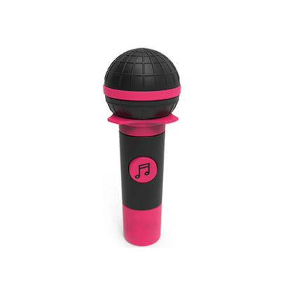 A black and pink silicone microphone-shaped usb flash drive with musical note emblem for family karaoke game singers 125lyric cards