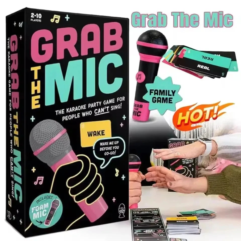 Pink and black foam microphone set for bad singers family karaoke game with 125 lyric cards for party fun