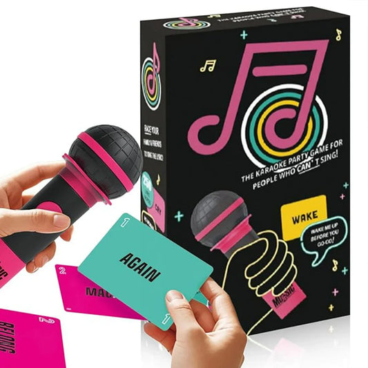Pink and black plastic microphone toy with textured grip for family karaoke game bad singers 125lyric cards board game