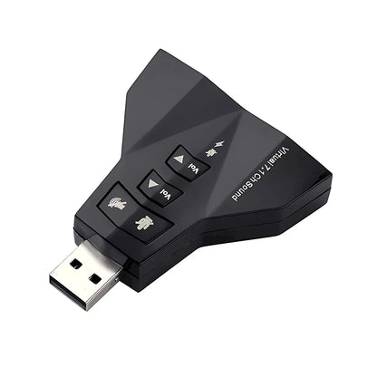 Black virtual usb soundcard audio adapter with volume control buttons channel 3d sound and dual audio interface output