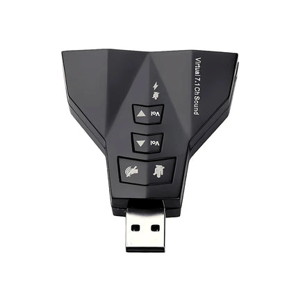 Black external virtual usb soundcard audio adapter with volume controls for 7 in 1 channel 3d sound audio interface output