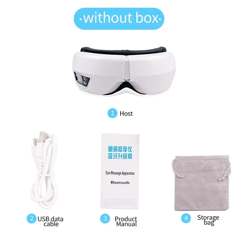 White eye massager smart with foldable vibration airbag and black padded straps for bluetooth massage instrument use